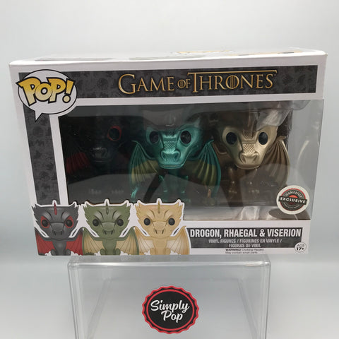 Funko Pop Drogon, Rhaegal & Viserion Dragons Metallic 3-pack Game Of Thrones GameStop Exclusive Vaulted