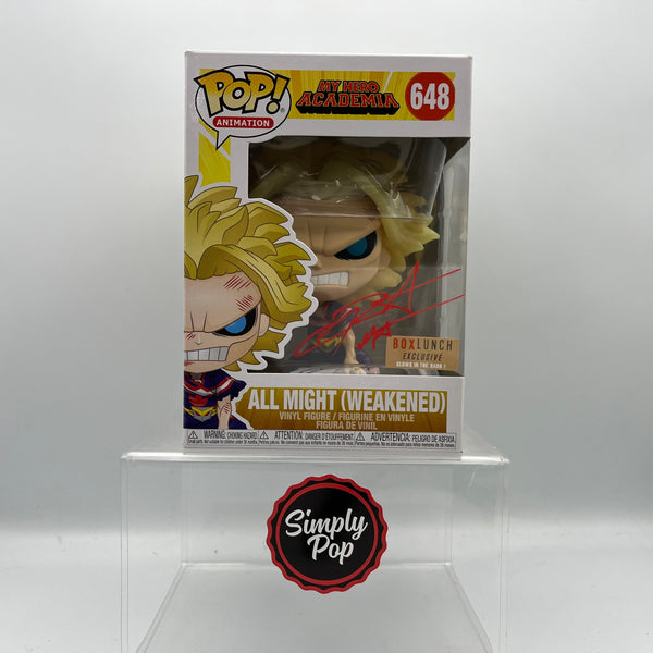 Funko POP! MHA All Might Weakened 648 Box Lunch store Exclusive GITD Signed